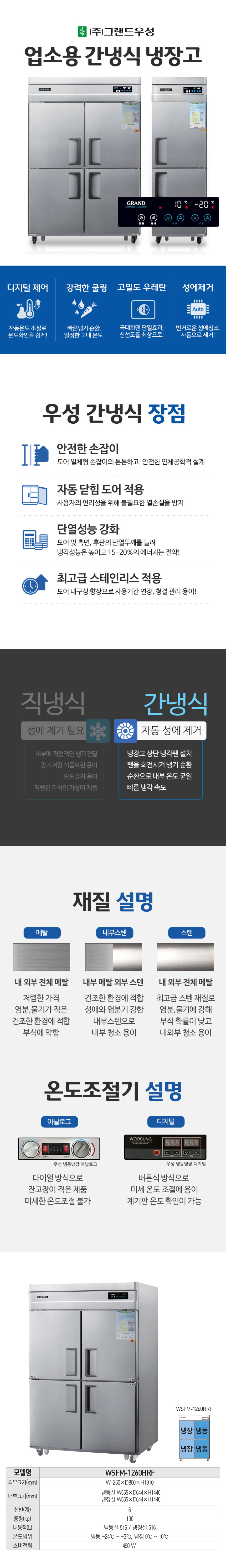CI_[그랜드우성] 간냉식 냉장고+냉동고 1032L 올스텐 (WSFM-1260HRF_올스텐) 상세 이미지 1
