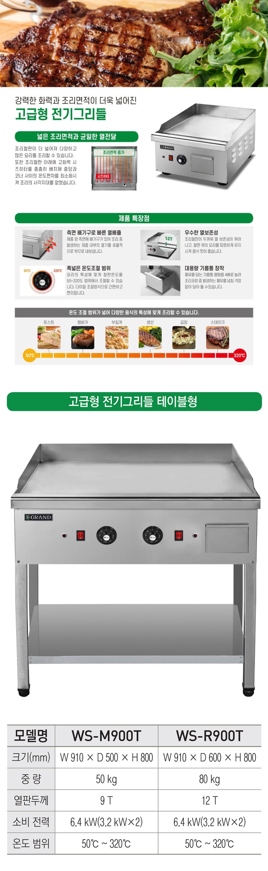 [그랜드우성] 업소용 전기 그리들 스탠드형 900 (12T) (36) WS-R900T 상세 이미지 1